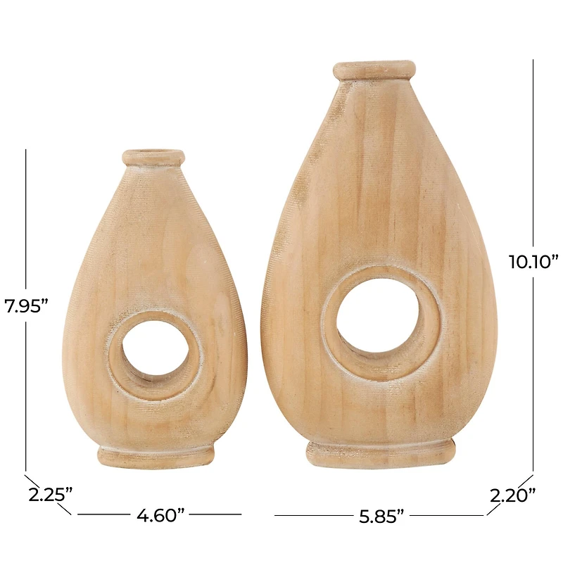 Brown Wood Teardrop Vase with Cutout Center Set