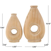 Brown Wood Teardrop Vase with Cutout Center Set