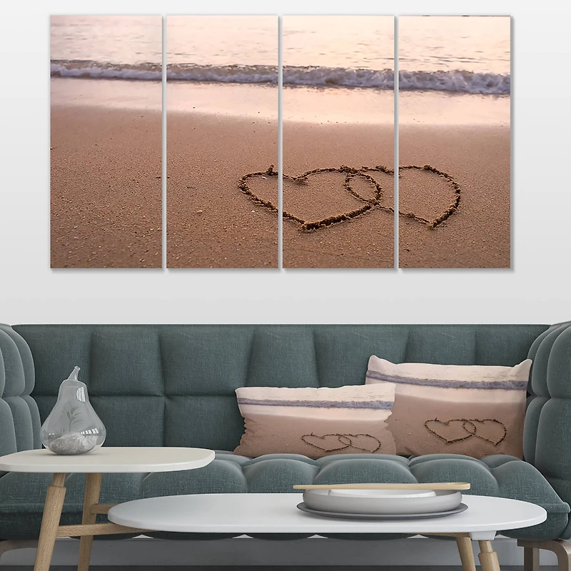 Designart - Two Hearts Drawn on the Beach