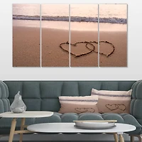Designart - Two Hearts Drawn on the Beach