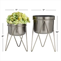Silver Modern Planter, Set of 2" 7", 7"