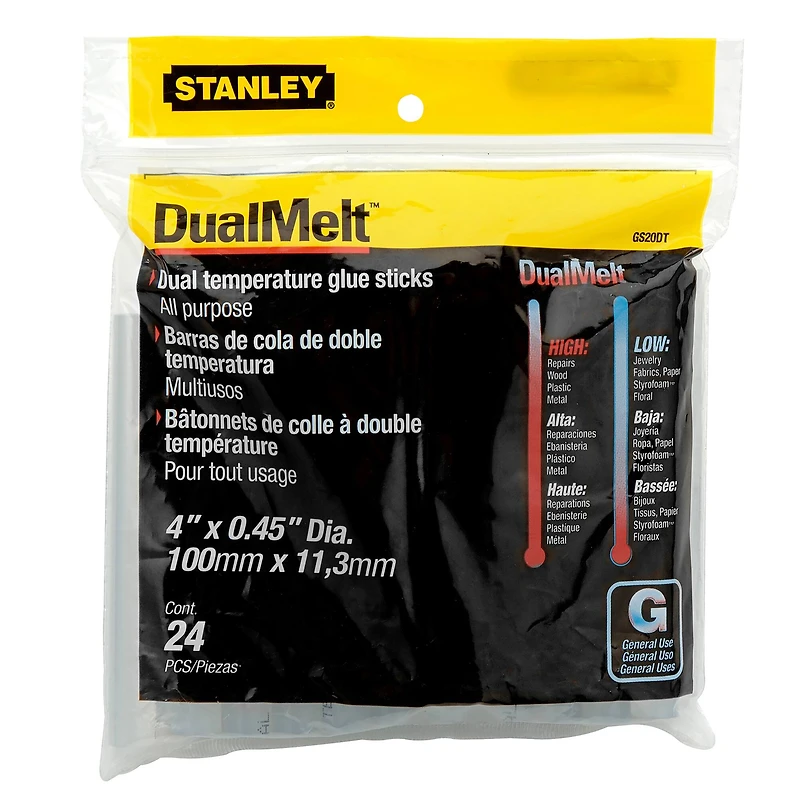 Stanley® DualMelt™ 4" Dual Temperature Glue Sticks, 2 Packs of 24
