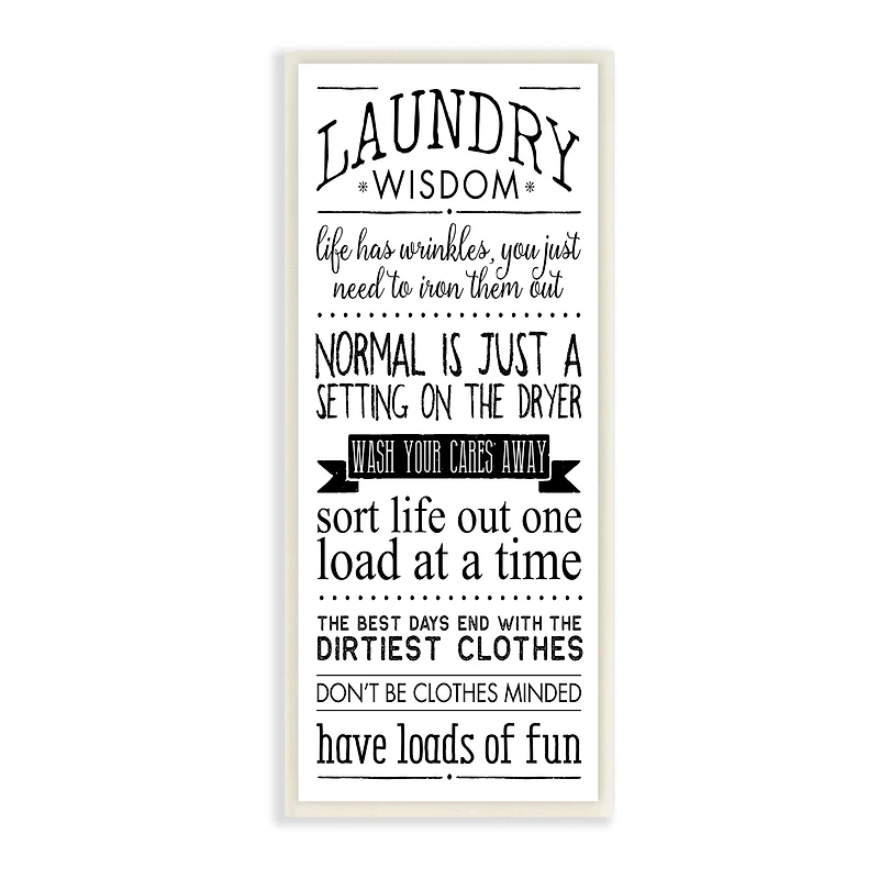 Stupell Industries Laundry Wisdom Sign Daily Life Cleaning Puns Wood Wall Plaque