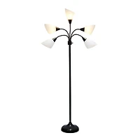 Simple Designs™ 5.5ft. 5-Light Gooseneck Black Floor Lamp with White Shades