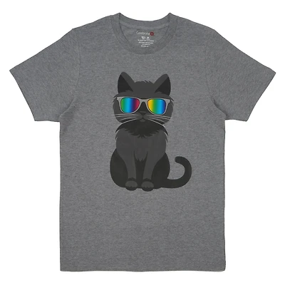 Pride Dark Gray Rainbow Shades Cat Adult Crew Neck T-Shirt by Celebrate It
