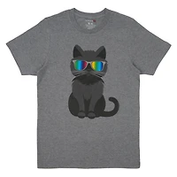 Pride Dark Gray Rainbow Shades Cat Adult Crew Neck T-Shirt by Celebrate It