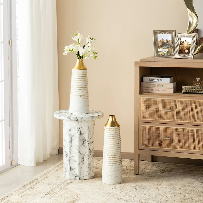 Glitzhome® Modern White & Gold Striped Metal Floor Vases Set