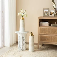 Glitzhome® Modern White & Gold Striped Metal Floor Vases Set