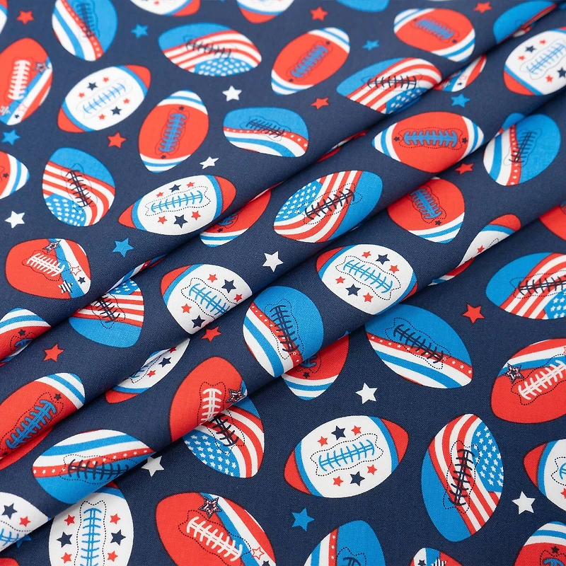 SINGER Flags on Footballs Printed Ringspun Cotton Fabric