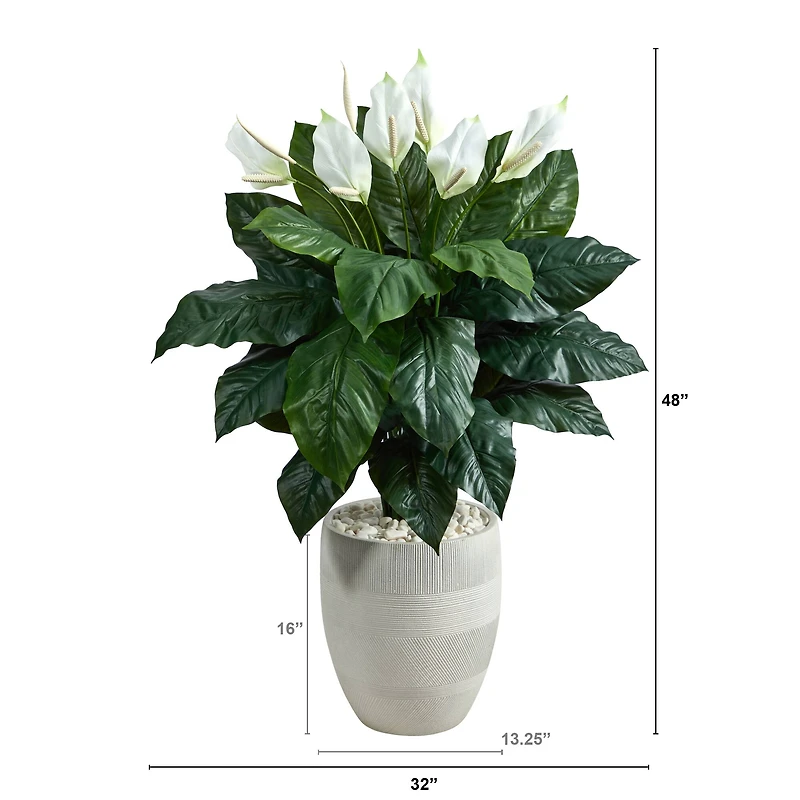 4ft. Peace Lily Plant in White Designer Planter