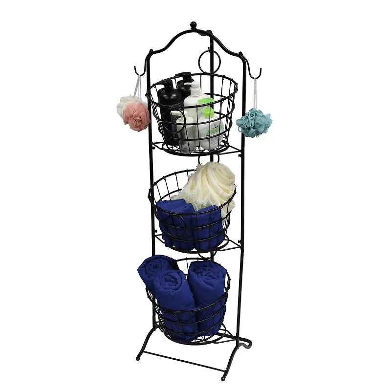 6 Pack: 4ft. Black Wire 3-Tier Basket with Removable Tilted Baskets