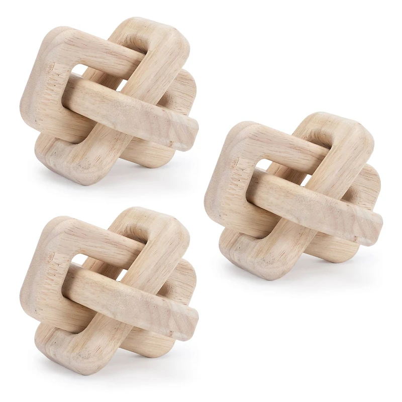 4.5" Oak Wood Square Link Decor Sculptures, 3ct.