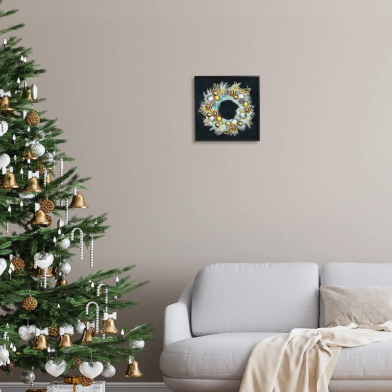 Stupell Industries Gleaming Seasonal Pine Wreath Framed Giclee Art