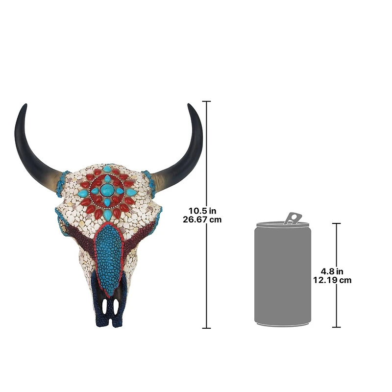 Design Toscano 10.5" Mystic Plains Warrior Faux Gem Encrusted Cow Skull Wall Sculpture