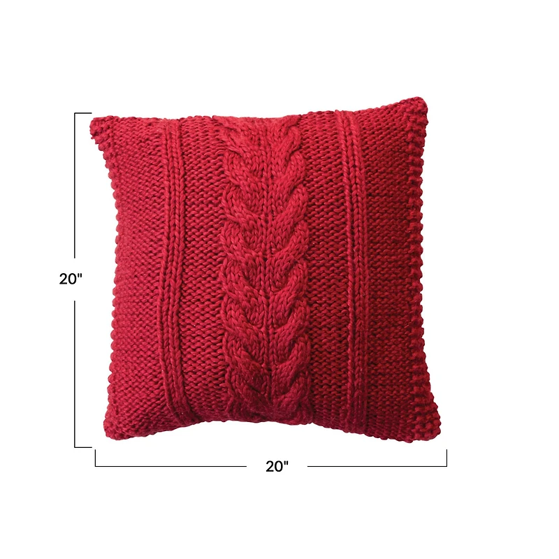 Hello Honey® 20" Red Square Cable Knit Pillow