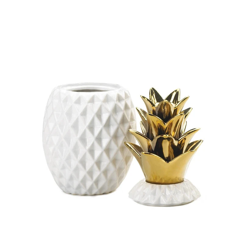 13.5" Gold Topped Porcelain Pineapple Jar