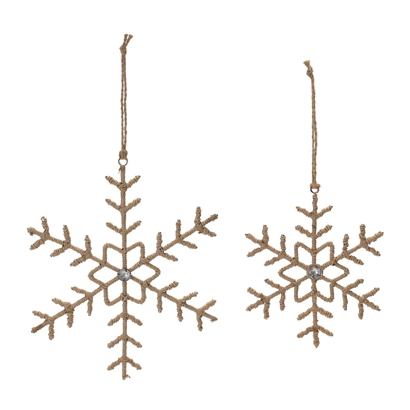 Jute Wrapped Metal Snowflake Oranment Set