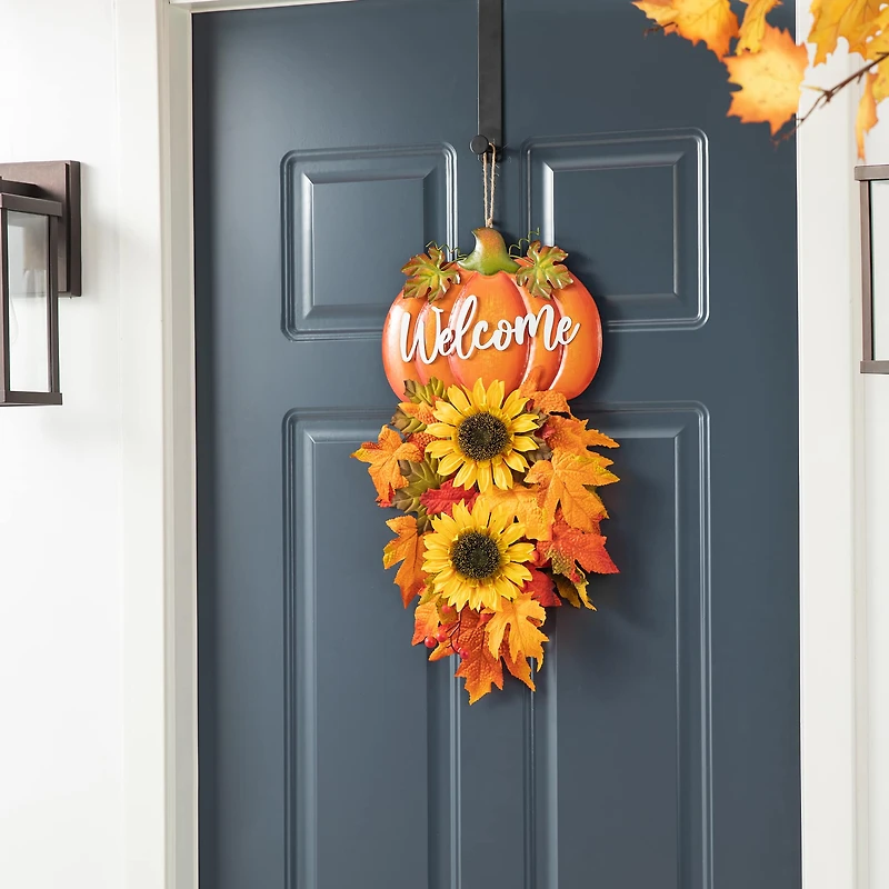 Glitzhome® 22.5" Fall Metal Pumpkin & Sunflower Wall Décor
