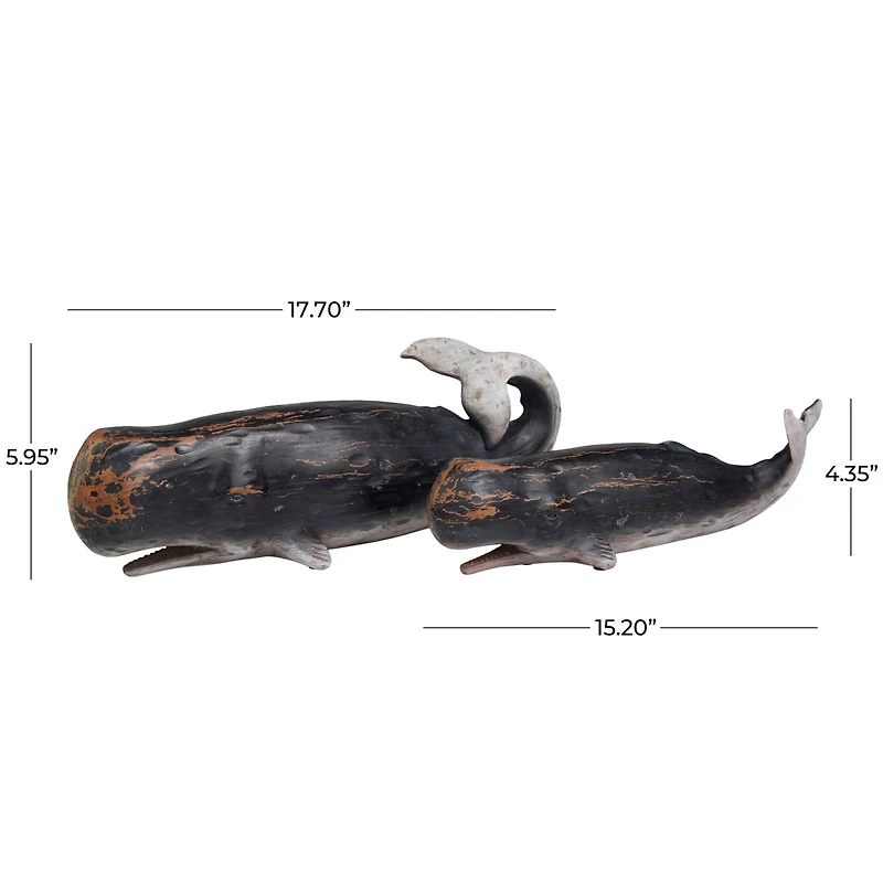 Black Distressed Whale Sculpture Set