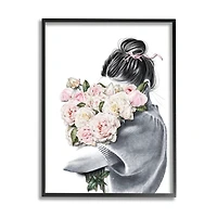 Stupell Industries Woman Smelling Bouquet Pink Pop Rose Florals in Frame Wall Art