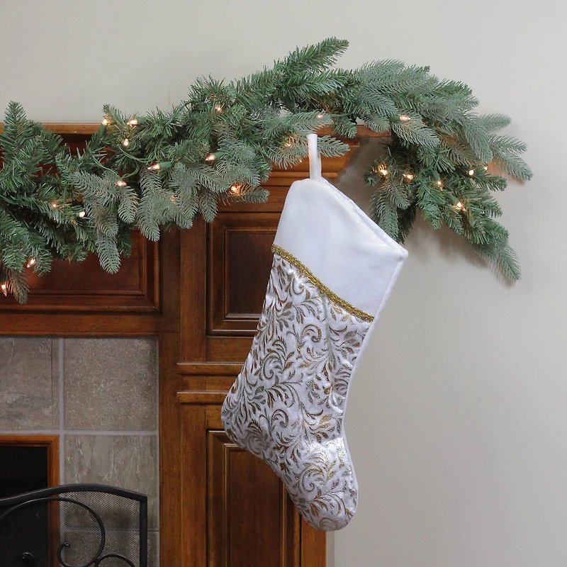 20" Two-Toned Metallic Flourish Christmas Stocking, Silver & Gold