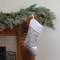 20" Two-Toned Metallic Flourish Christmas Stocking, Silver & Gold