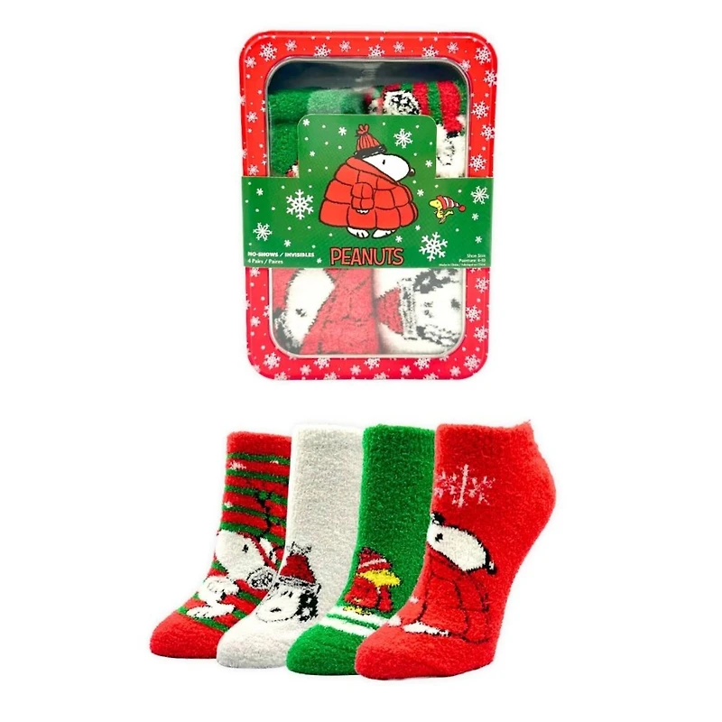 Peanuts® 4 Pack Cozy Socks in Christmas Gift Tin