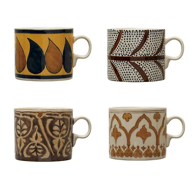 Hello Honey® 16oz. Multicolor Hand Painted Stoneware Mug Set with Pattern
