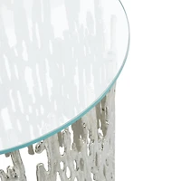 21" Silver Aluminum Accent Table with Glass Tabletop