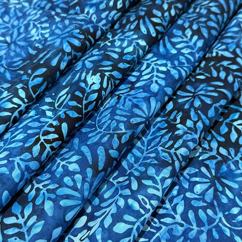 Feldman Batik Navy Royal Stamp Clover Petal Cotton Fabric