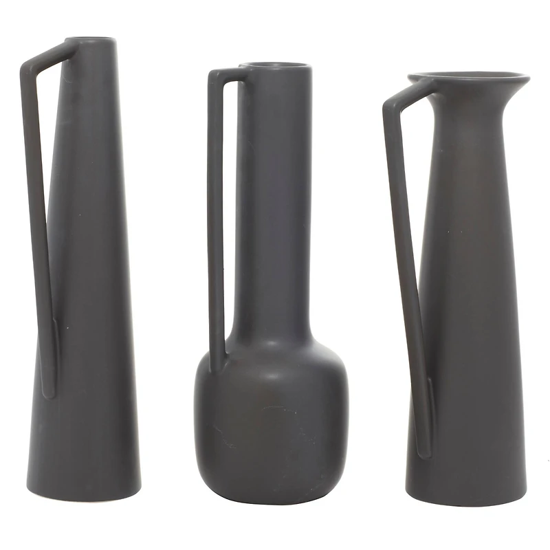 CosmoLiving by Cosmopolitan Set of 3 Dark Grey Ceramic Modern Vase, 17", 16", 16"