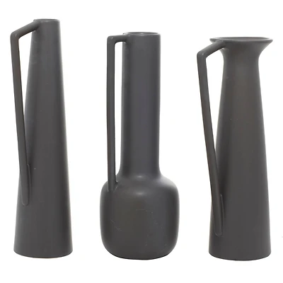 CosmoLiving by Cosmopolitan Set of 3 Dark Grey Ceramic Modern Vase, 17", 16", 16"