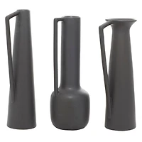 CosmoLiving by Cosmopolitan Set of 3 Dark Grey Ceramic Modern Vase, 17", 16", 16"