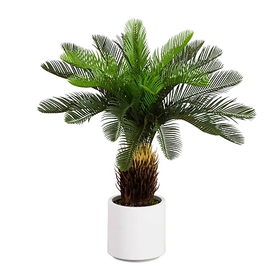 30in. UV Resistant Artificial Cycas Palm Tree in White Decorative Planter (Indoor/Outdoor)