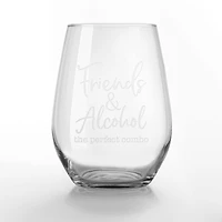 15oz. Friends & Alcohol the Perfect Combo Engraved Stemless Wine Glass