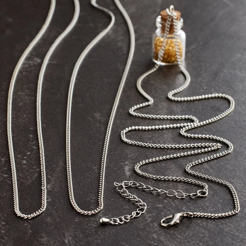 12 Packs: 3 ct. (36 total) Rhodium Cuban Curb Chain Necklaces by Bead Landing™