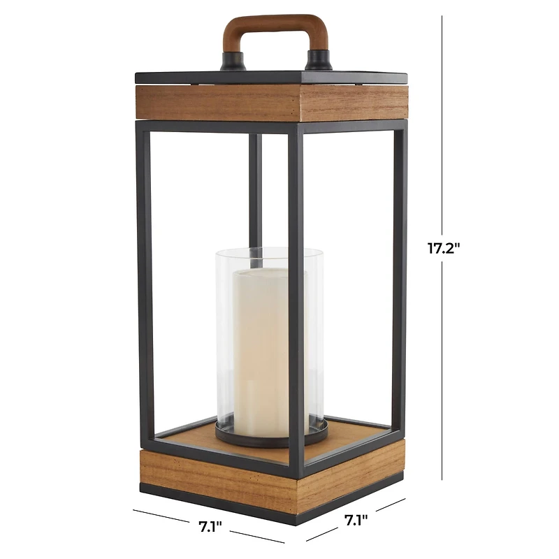 17" Brown Metal Open Frame Candle Lantern with Black Metal Accents