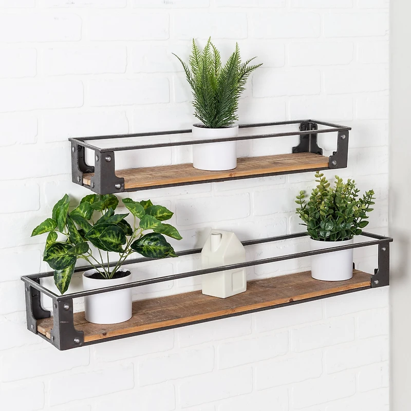 Honey Can Do Floating Decorative Metal & Wood Wall Shelves Set