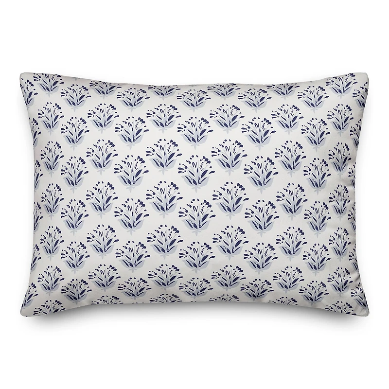 Blue Floral Pattern 14" x 20" Indoor / Outdoor Pillow