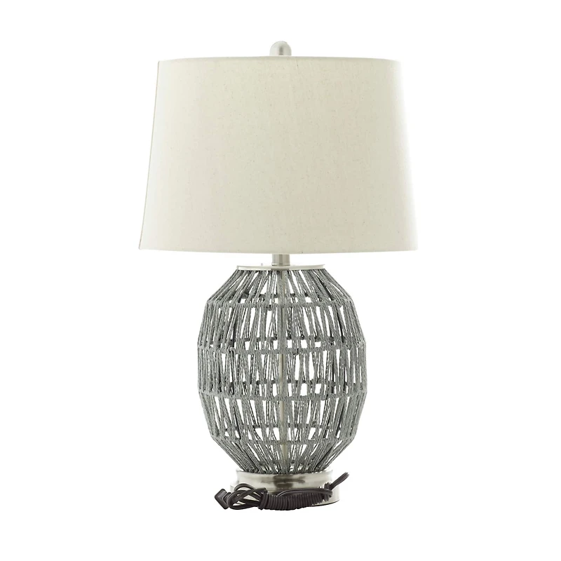 Grey Cotton Coastal Table Lamp, 25" x 15" x 15'