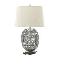 Grey Cotton Coastal Table Lamp, 25" x 15" x 15'