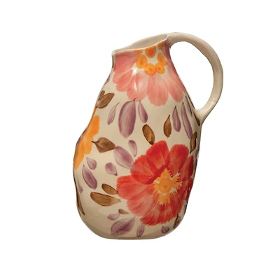 Hello Honey® 7.5" Multicolor Painted Florals Organically Shaped Edge Stoneware Pitcher