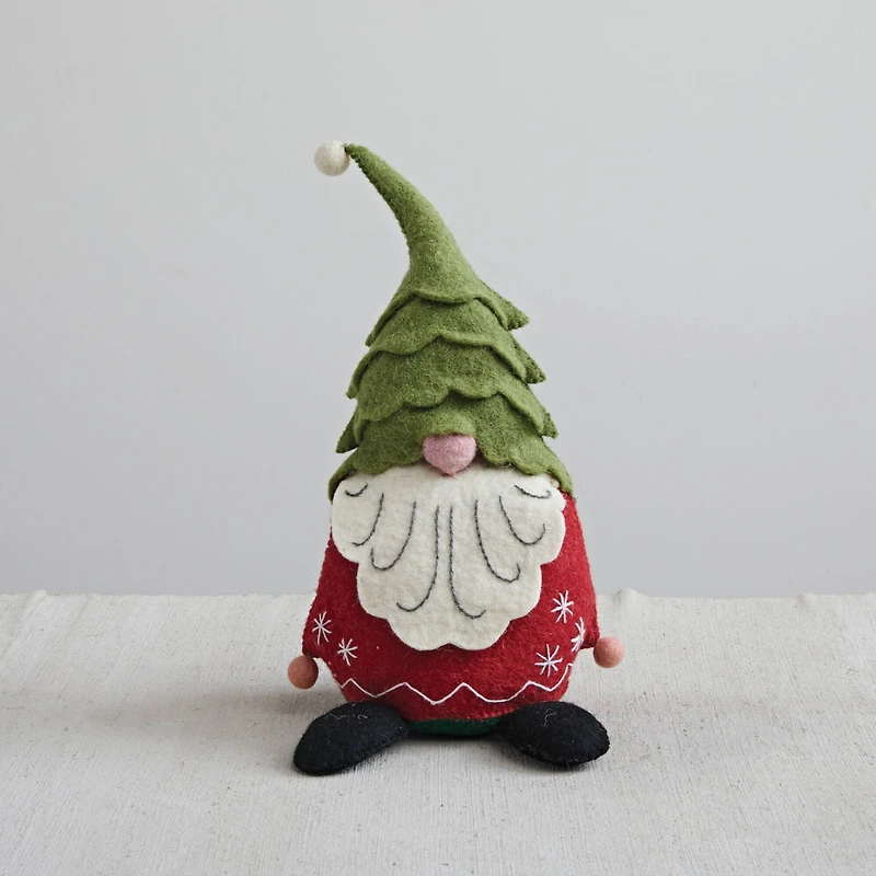 Hello Honey® 14" Green & Red Handmade Wool Felt Gnome