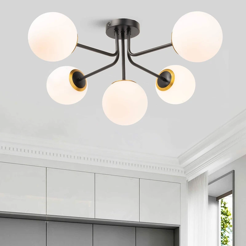 Hello Honey® 27.5" Sputnik Semi-Flush Mount Opal Glass Ceiling Light