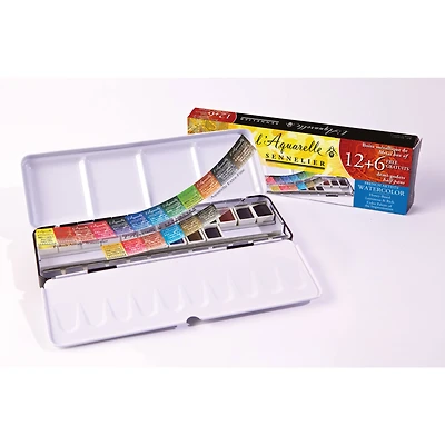 Sennelier French Artists' 18 Color Half Pan Watercolor Metal Tin Set
