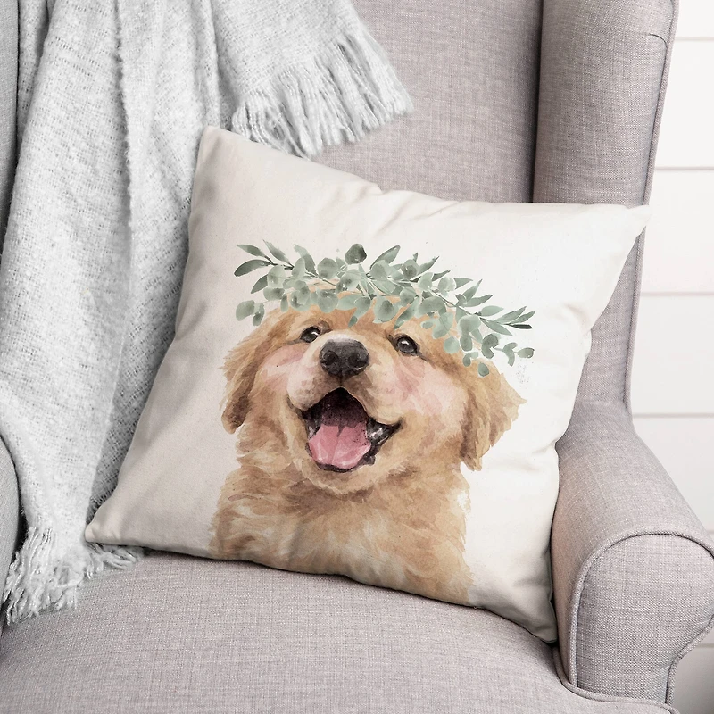 Golden Retriever With Leaves 18" x 18" Throw Pillow