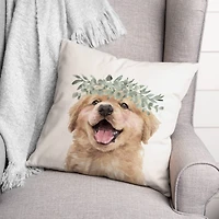 Golden Retriever With Leaves 18" x 18" Throw Pillow