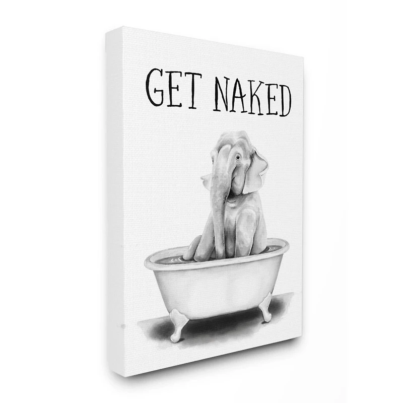 Stupell Industries Elephant Bathroom Humor Get Naked Phrase Animal Tub Canvas Wall Art