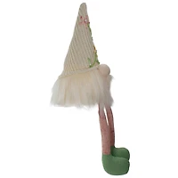 17" Lighted Cream & Pink Sitting Gnome with Knitted Hat Figure