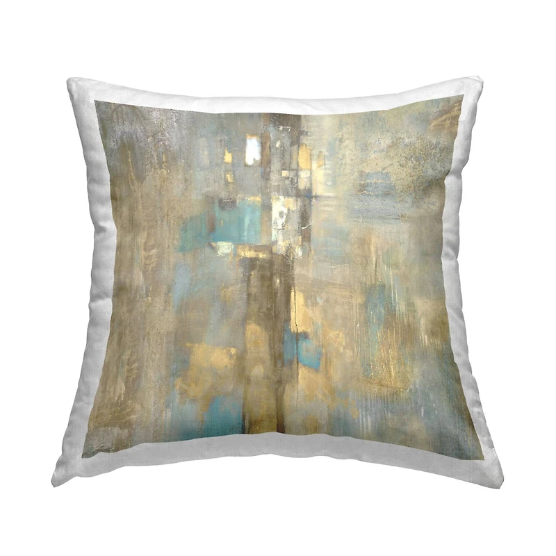 Stupell Industries Tan Blue Abstract Blocked Brush Stroke Pattern Throw Pillow, 18" x 18"